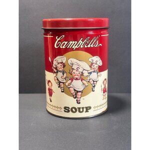 Campbells Collectible Soup Tin Kids Design Circular Metal Canister Vintage 1998